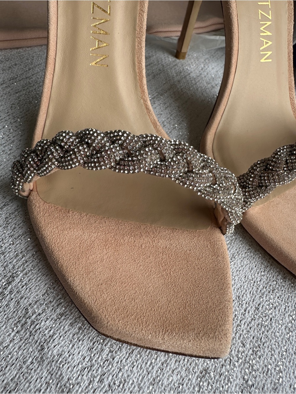 Stuart Weitzman Nude Beaded Ankle-Strap Heels - Picture 3 of 14